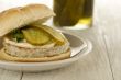 chicken hamburger with slices of pickle