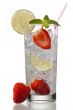 view of a glass with ice lemon slice  and strawberry