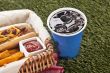 basket of snacks and cup of  cola