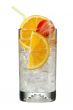 view of slices of orange and strawberry in glass full of ice cubes