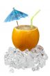 sliced orange with drinking straw and umbrella