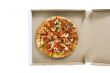 top view of pizza in the box