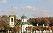 Kuskovo estate. View of the palace church with a bell tower 