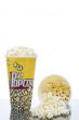 two buckets of popcorn isolated on a white background