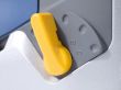 close up image of electric saw base adjustment button