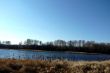 Cloudless sky and a lake on a clear autumn day