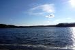 Blueness of lake and sky.