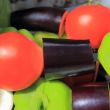 Red green and violet raw vegetable