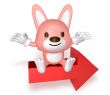 3d pink cute rabbit sitting on the red arrow