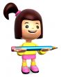 Girl holding a large pencil with both hands. 3D Kids Character D