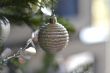 Beautiful christmas decorations hanging on christmas tree