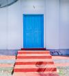 red steps blue door