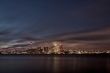 view of cityscape and sea at night toronto ontario canada