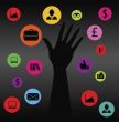 hand surrounded with media icons