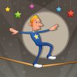 Funny equilibrist is walking on the tightrope.