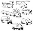 Funny vehicles in outline.