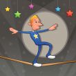 Funny equilibrist is walking on the tightrope.