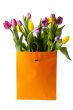 fresh tulips in paper bag