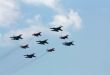 Aerobatic  group on the background of white clouds