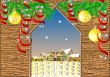 Gate in winter village. Christmas background