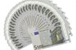 Many banknotes of five Euros form a fan