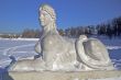 Tsaritsyno. Sphynx at the pier of the Upper pond