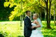 Bride and groom at the park