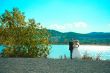 Bride and groom at the park