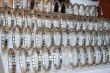 Many different metal bracelets together.