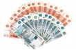 Many banknotes in red. Many Russian banknotes.