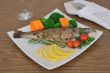 Baked sea bass with broccoli and carrots
