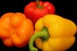 Raw peppers on black background