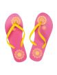 Pink summer beach shoes with a yellow pattern