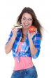Portrait of a girl with an apple and a cake