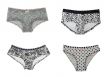 Collage of four simple gray women`s panties.