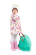 Pretty little girl in autumn clothes with a big bag. Studio port
