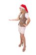 beautiful woman dressed in a Christmas show at the open palm, is