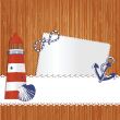 Marine background with lighthouse, anchor shell and rope.