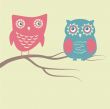 Two cute owls on the tree branch