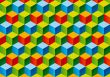 Three color child bricks 3D pattern. Vector Illustration.