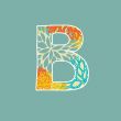 Hand drawn floral letter isolated on blue background. Vintage vector alphabet