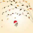 Cute greetings card with birds on a swing