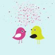 Cute greetings card with birds on a swing