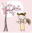 Geisha woman with an umbrella and butterfly