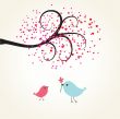 Cute greetings card with birds on a swing