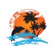 Summer background with grunge beach palms