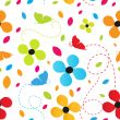 Vintage floral card with handdrawn flowers and butterflies