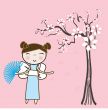 Geisha woman with an umbrella and butterfly