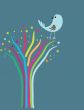 Cute greetings card with birds on a swing