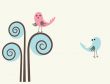 Cute greetings card with birds on a swing